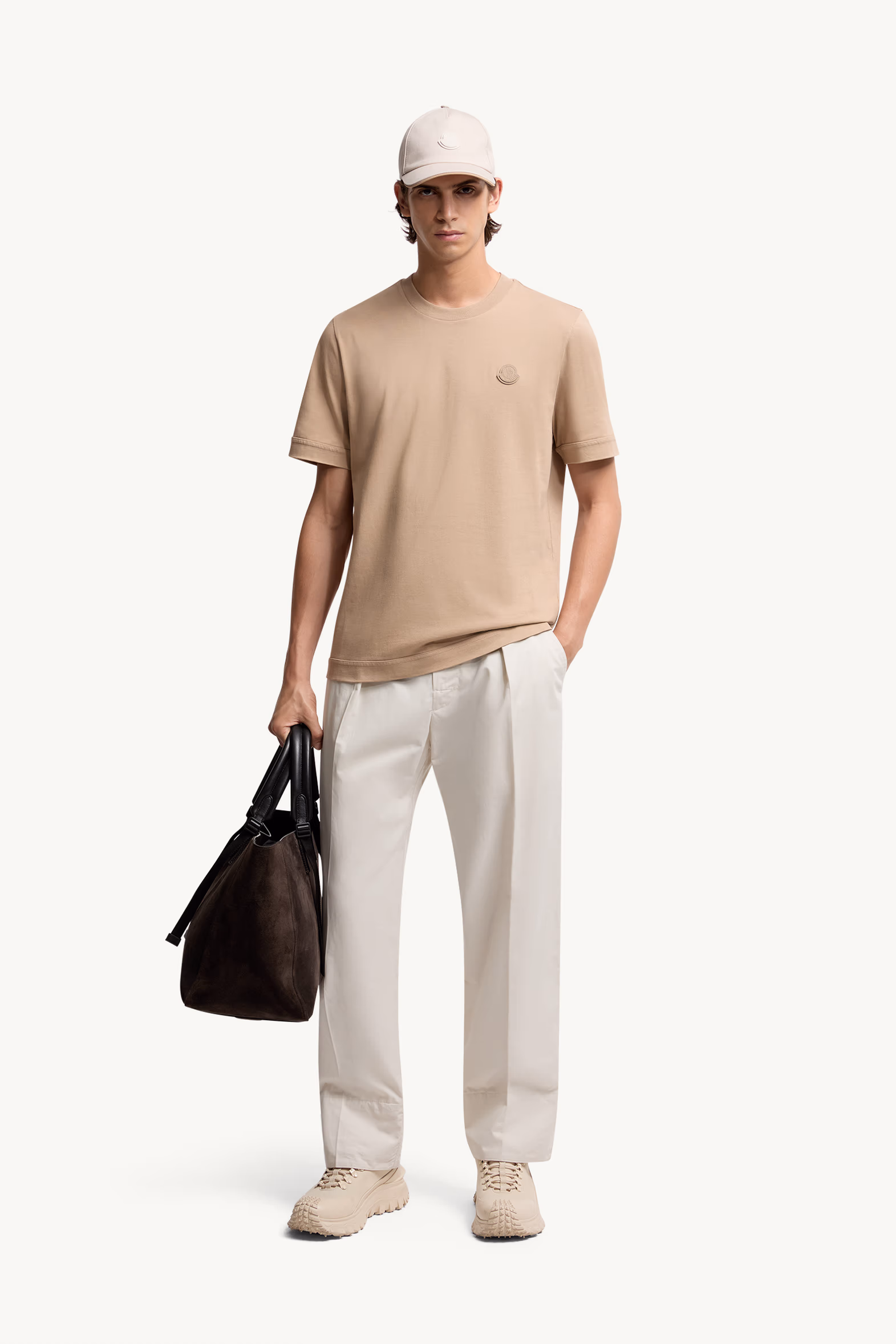 T-shirt en coton à empiècement logo Hommes Beige Clair Moncler 0